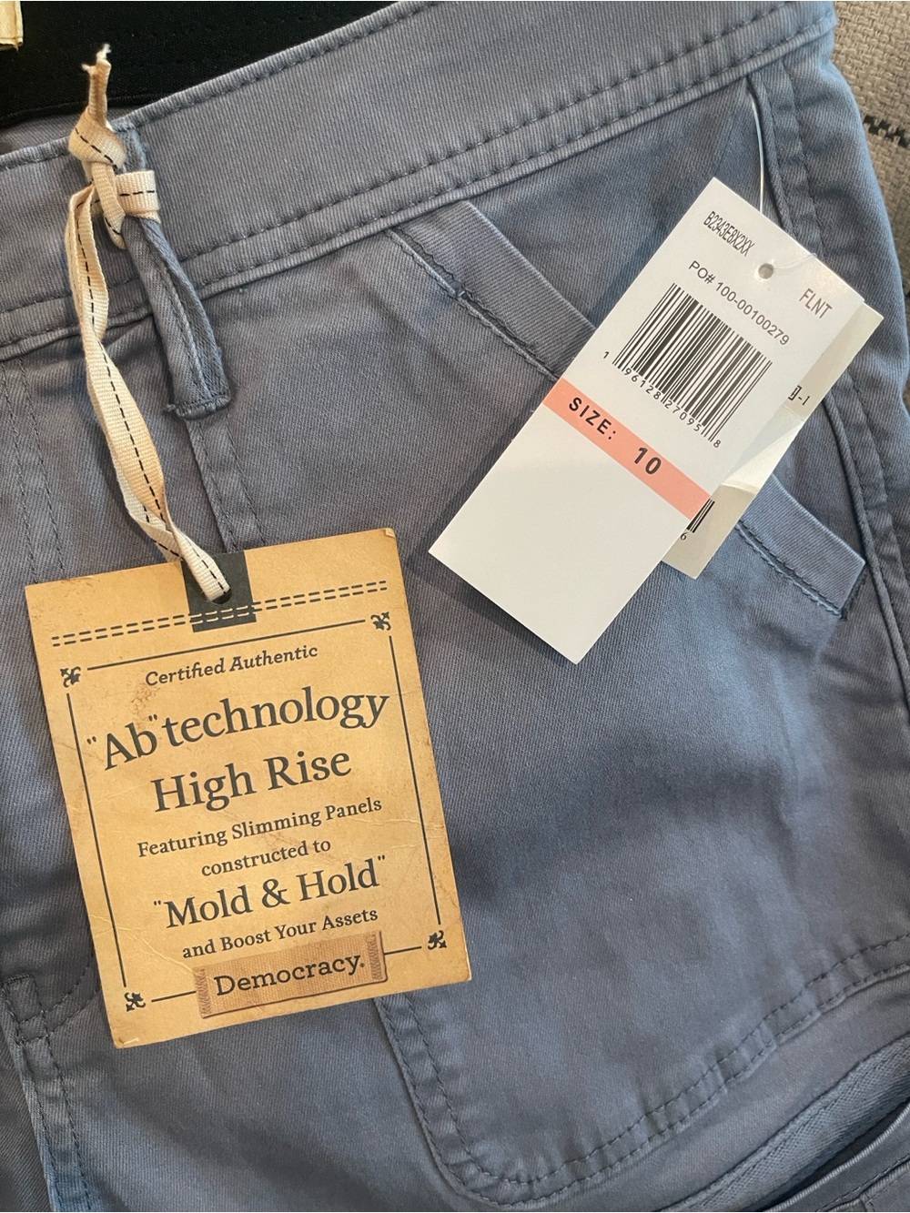 Democracy Light Gray High-Rise Pants with Branded Button - Picture 7 of 8